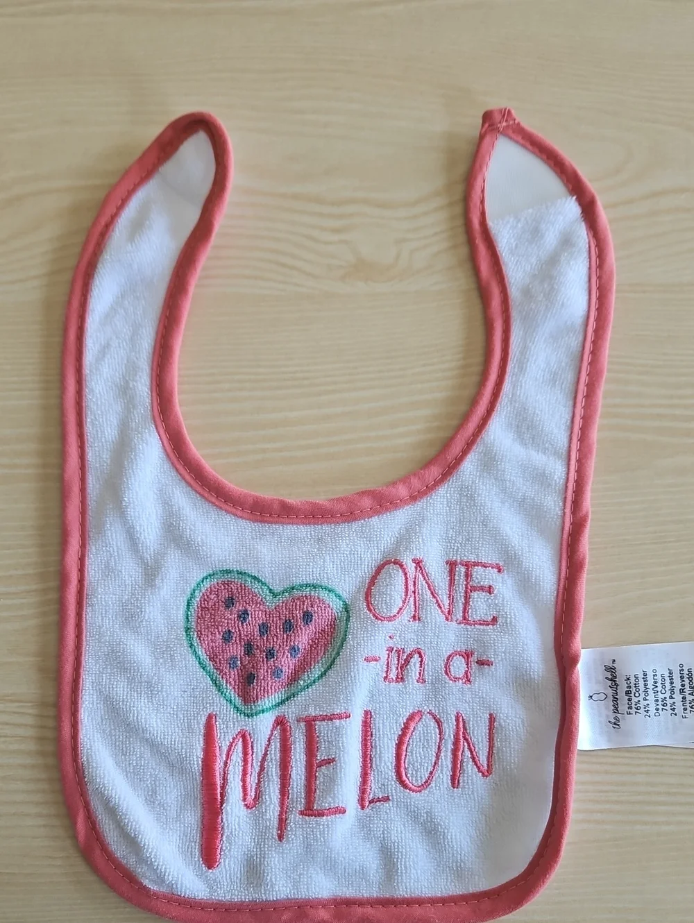 One in a Melon Pink Trim Baby Bib